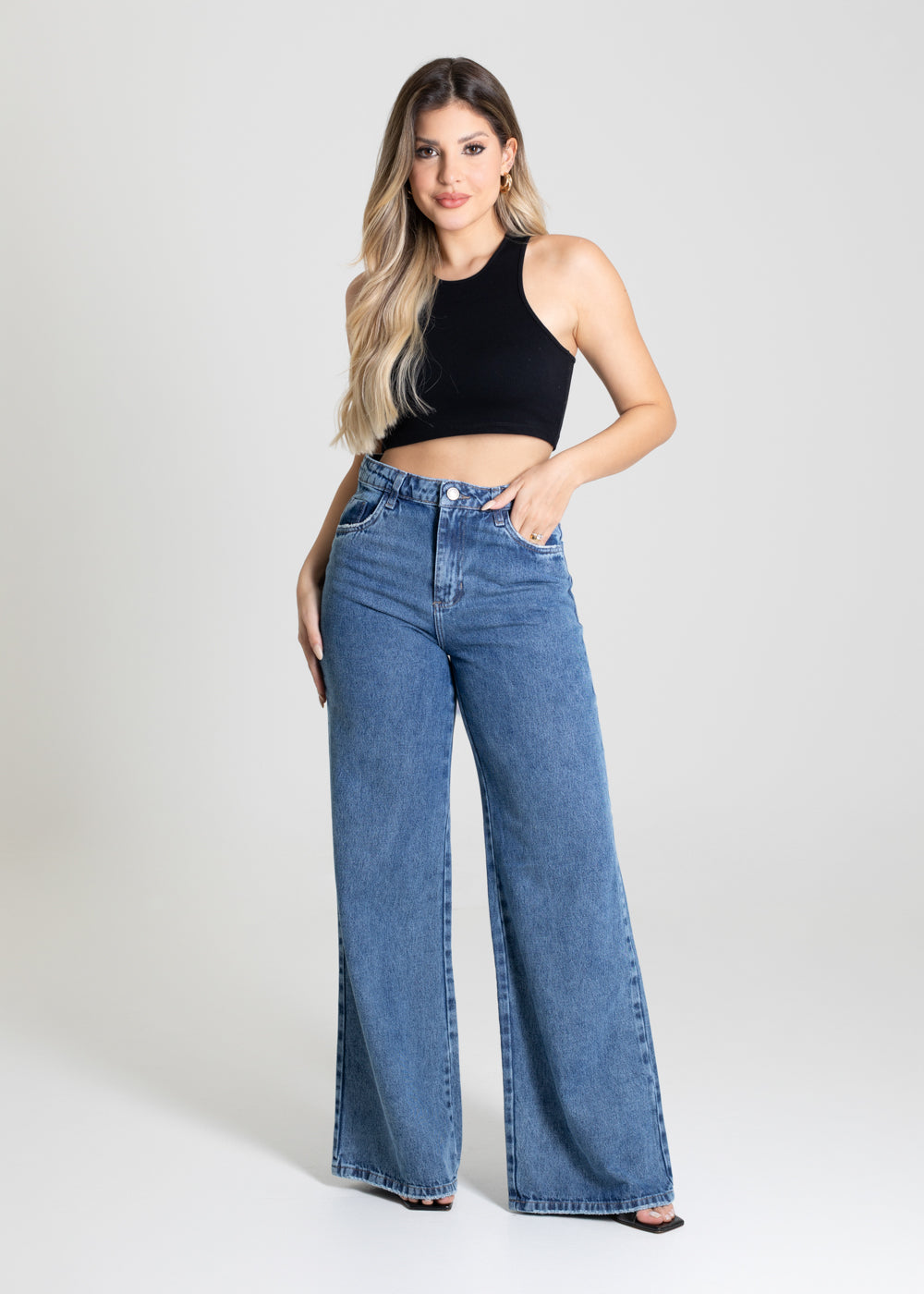 ぺんあーさー ワイコ Calça Jeans Sawary Wide Leg - 280229 AZUL