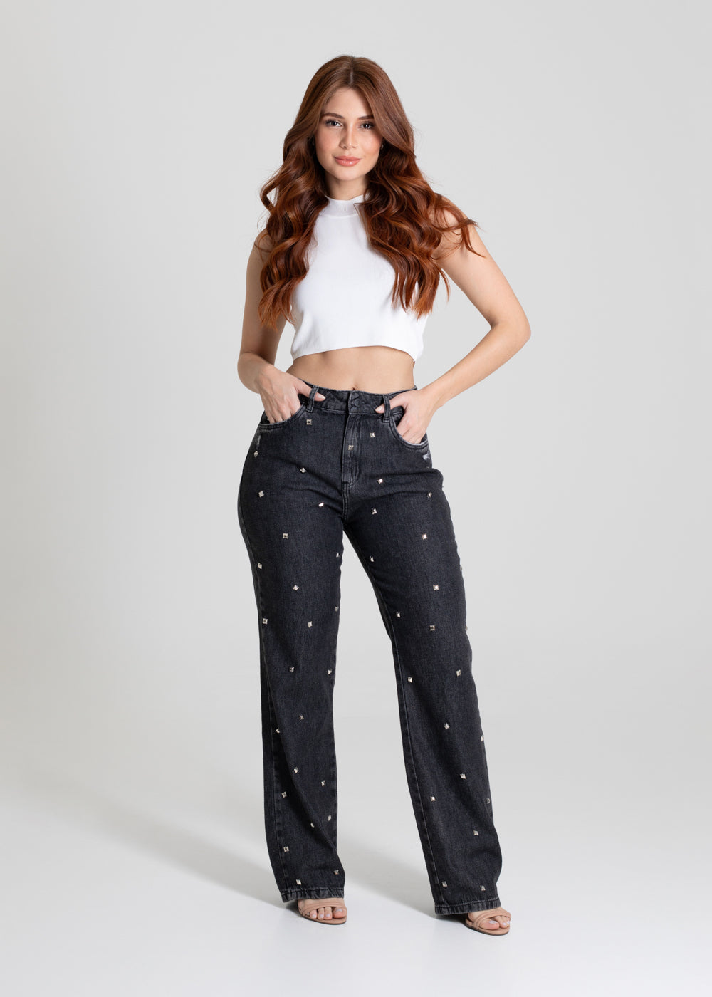 Calça Jeans Sawary Reta Strass - 280671 PRETO