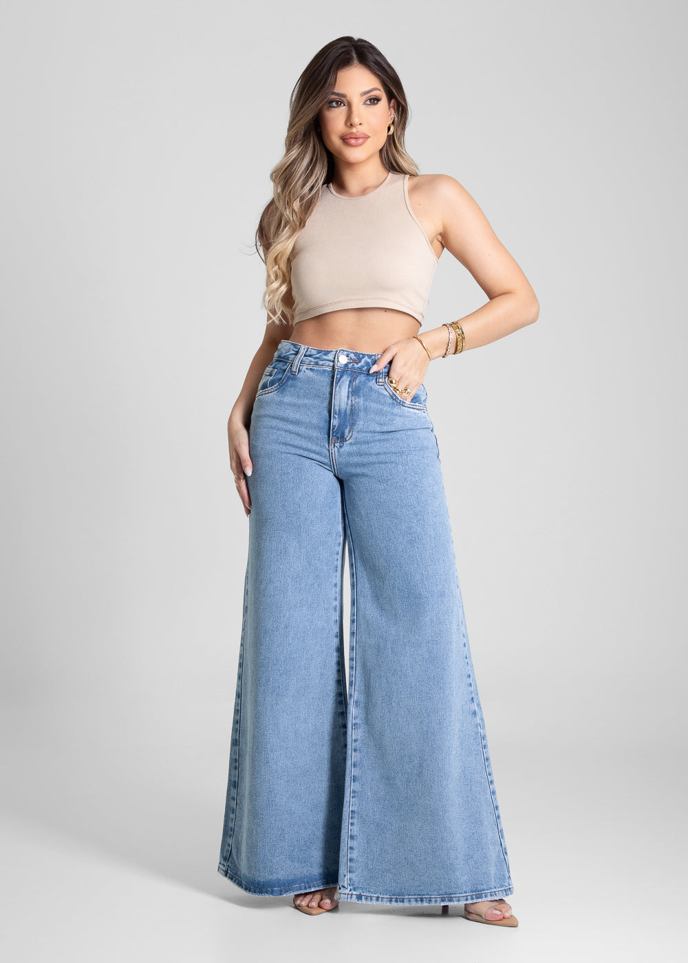 シェイキーウーマン Calça Jeans Sawary Super Wide Leg - 281604 AZUL