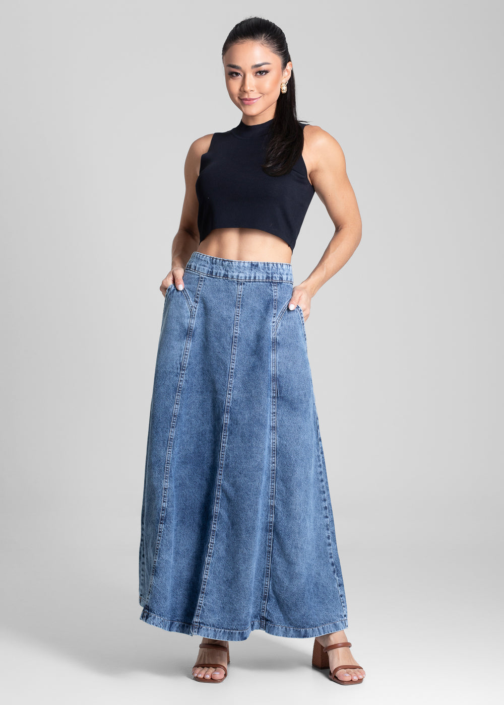 Syuriya-3298 Saia Jeans Sawary Midi - 281986 AZUL