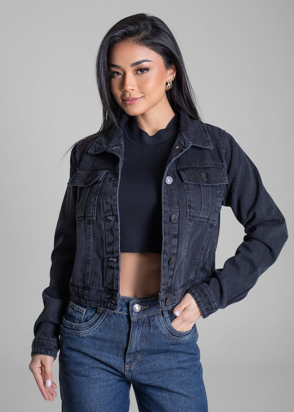 sawa Jaqueta Jeans Sawary - 283256 PRETO
