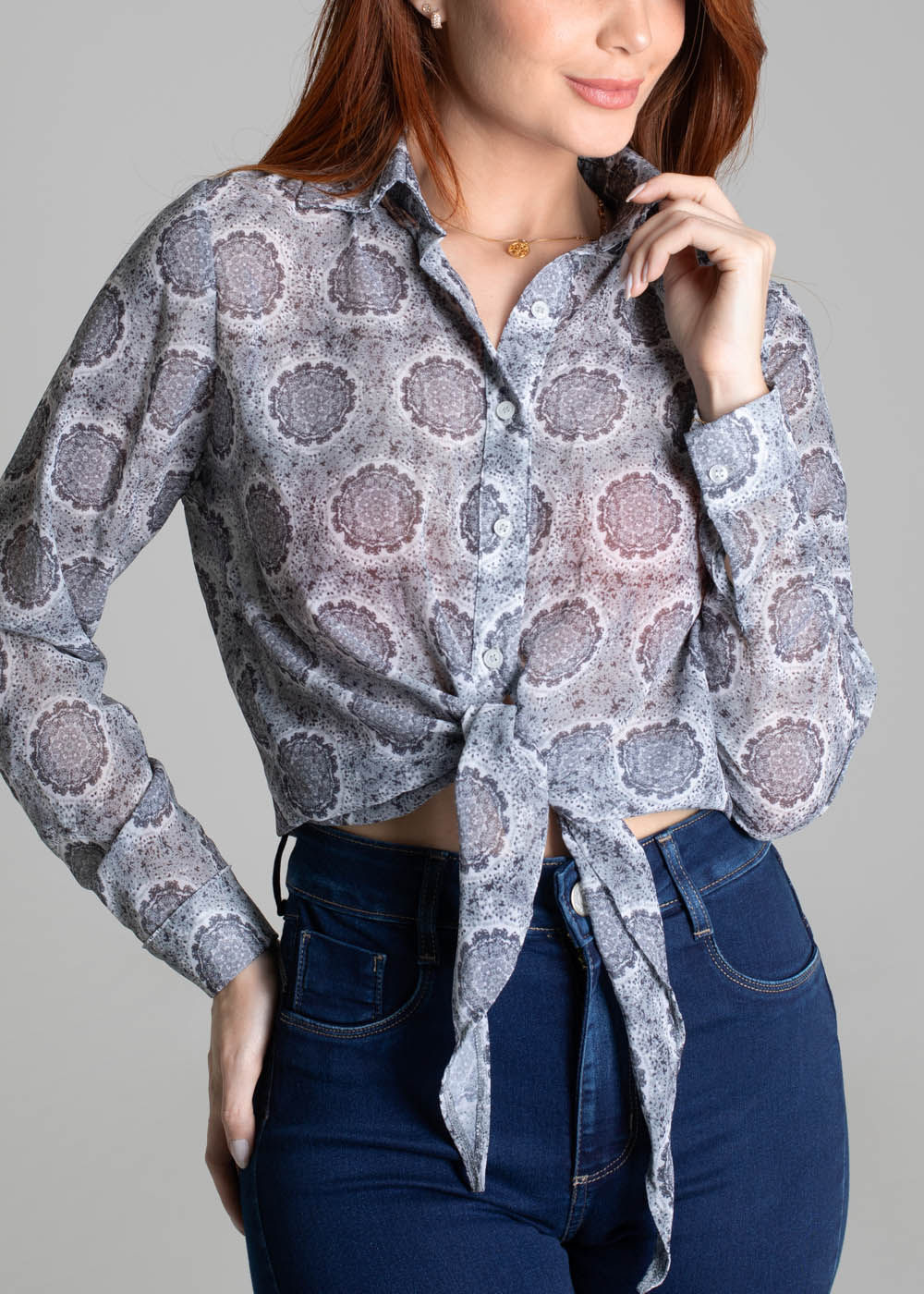 Camiseta Sawary Estampada - 278634 CINZA