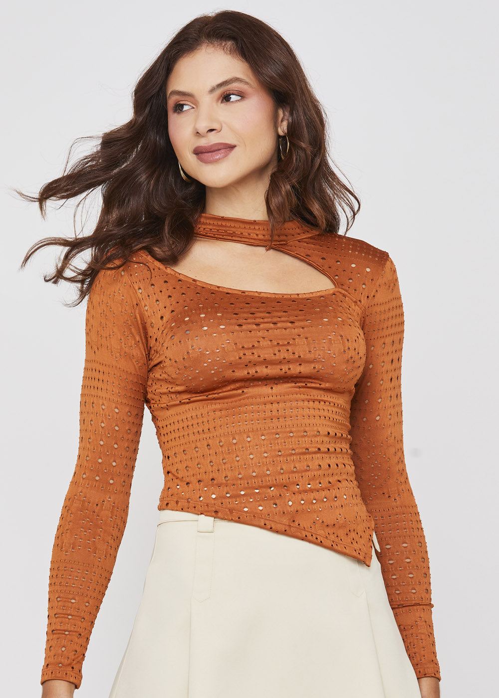 Blusa Sawary Manga comprida - 277817 MARROM