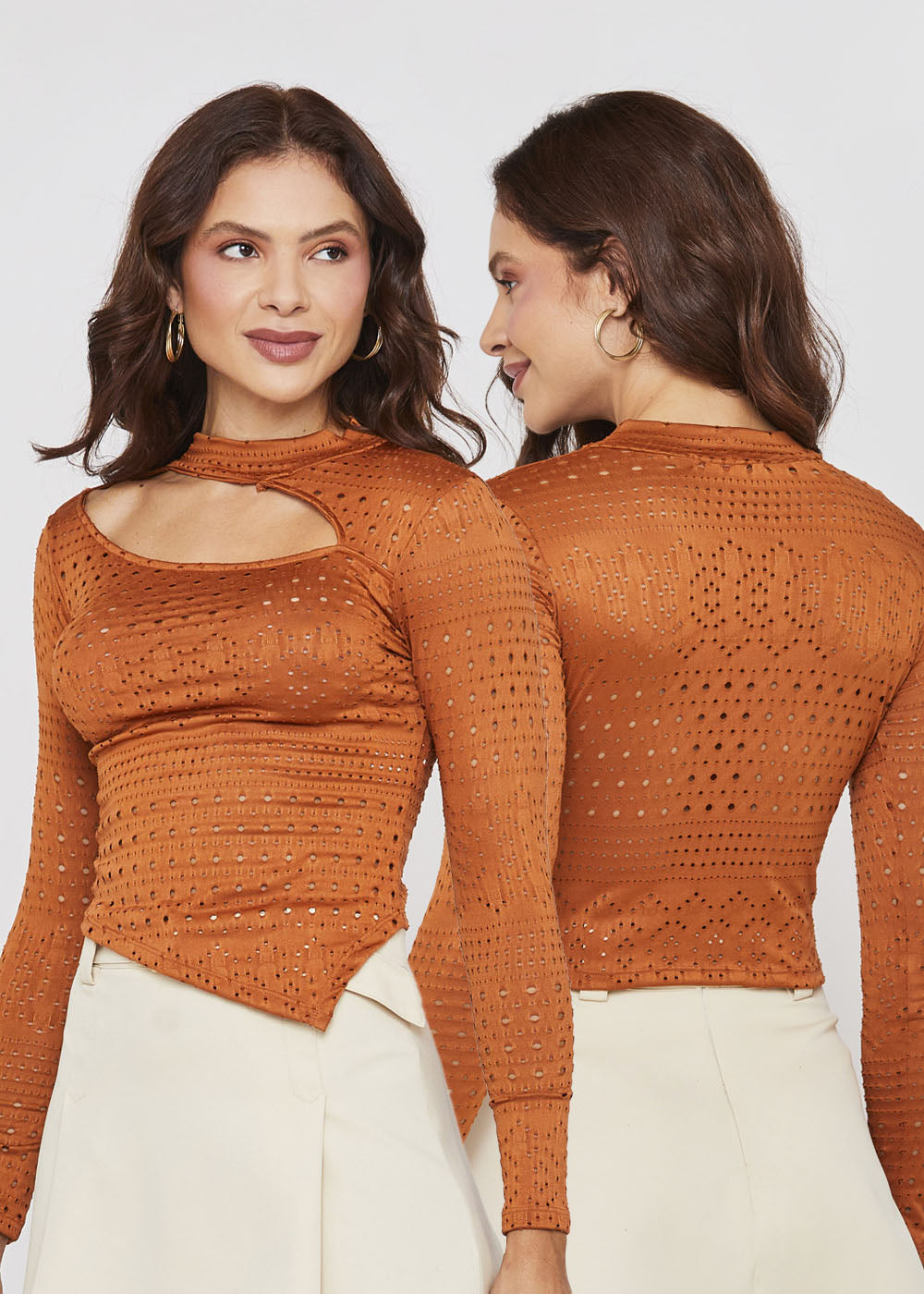 Blusa Sawary Manga comprida - 277817 MARROM