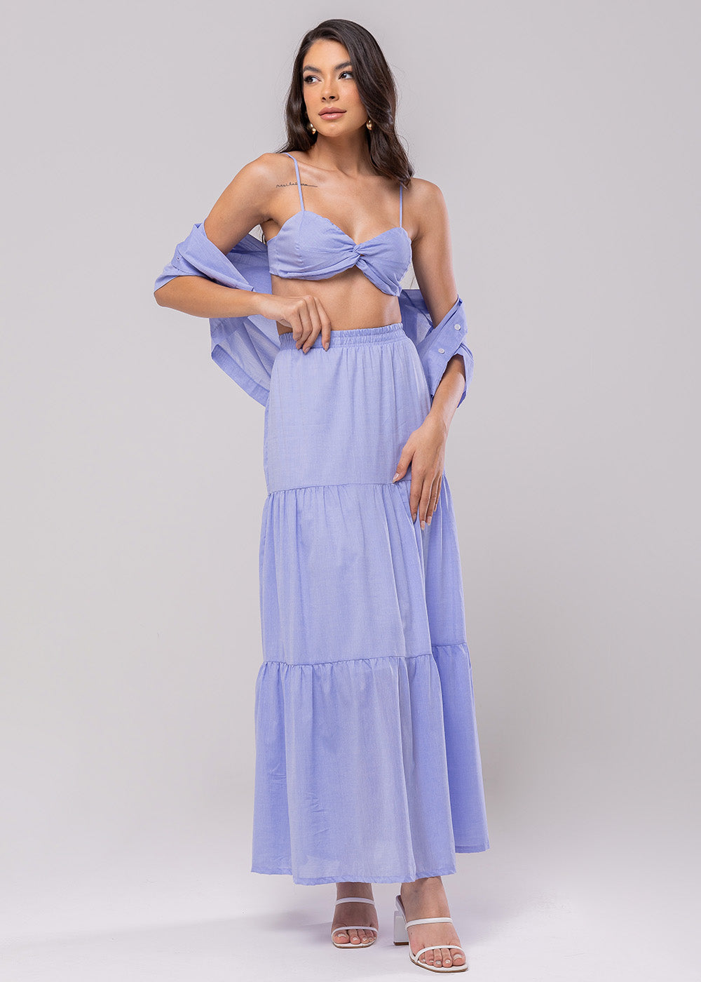 Saia Midi Sawary Mare - 279720 AZUL