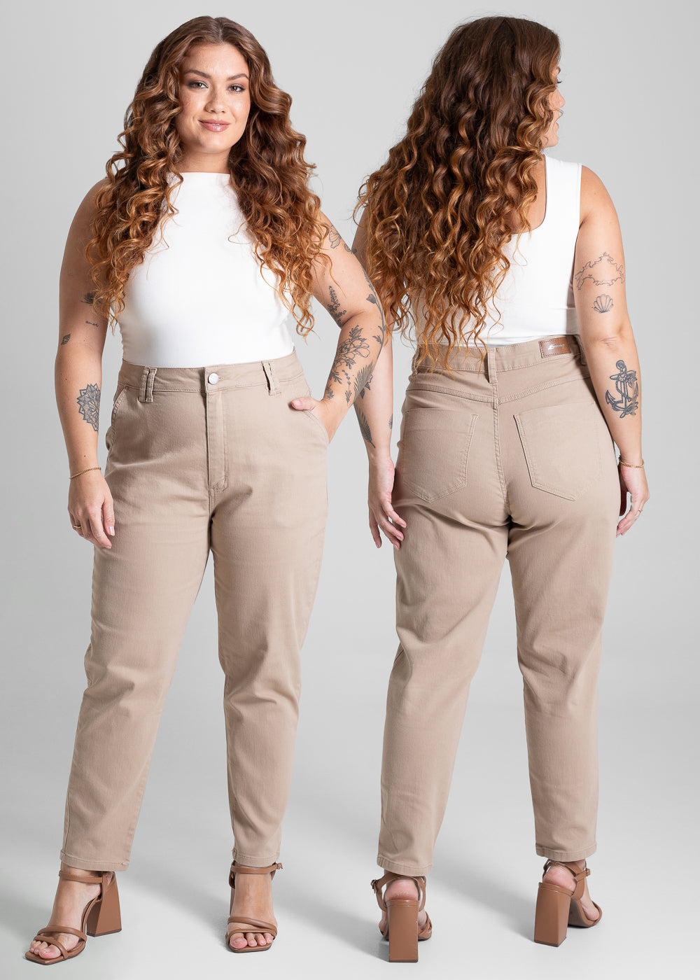 Calça Sarja Sawary Mom Plus Size - 274623 BEGE