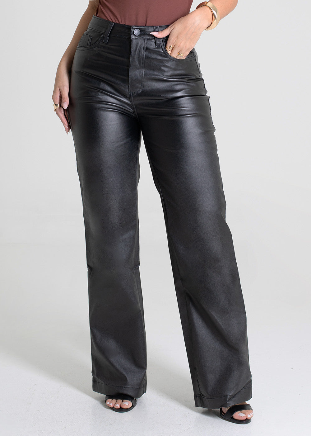 Calça Resinada Sawary Wide Leg - 276202 PRETO