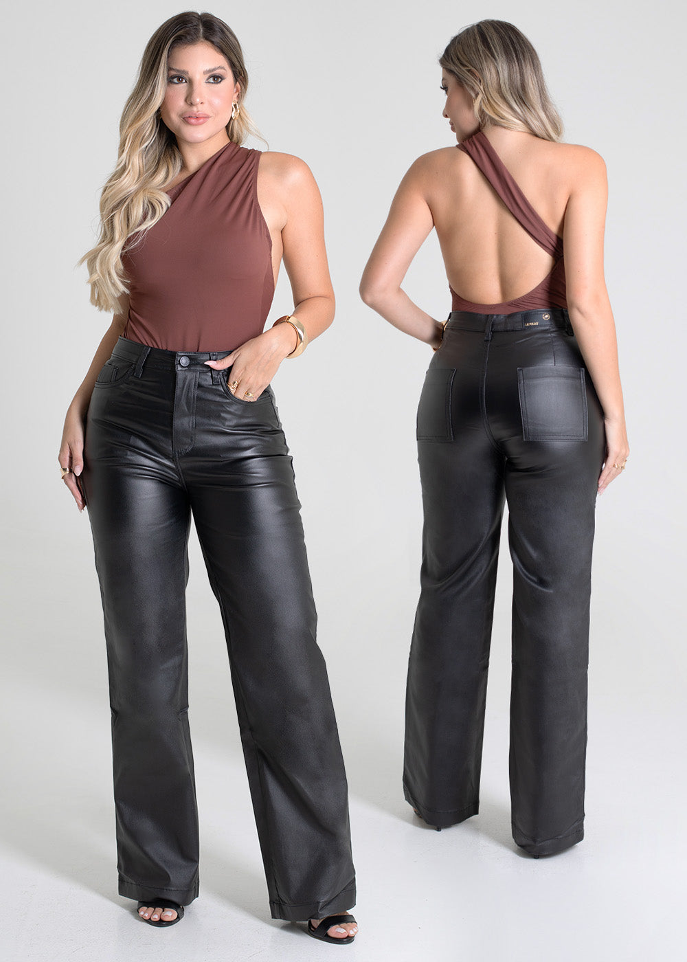 Calça Resinada Sawary Wide Leg - 276202 PRETO