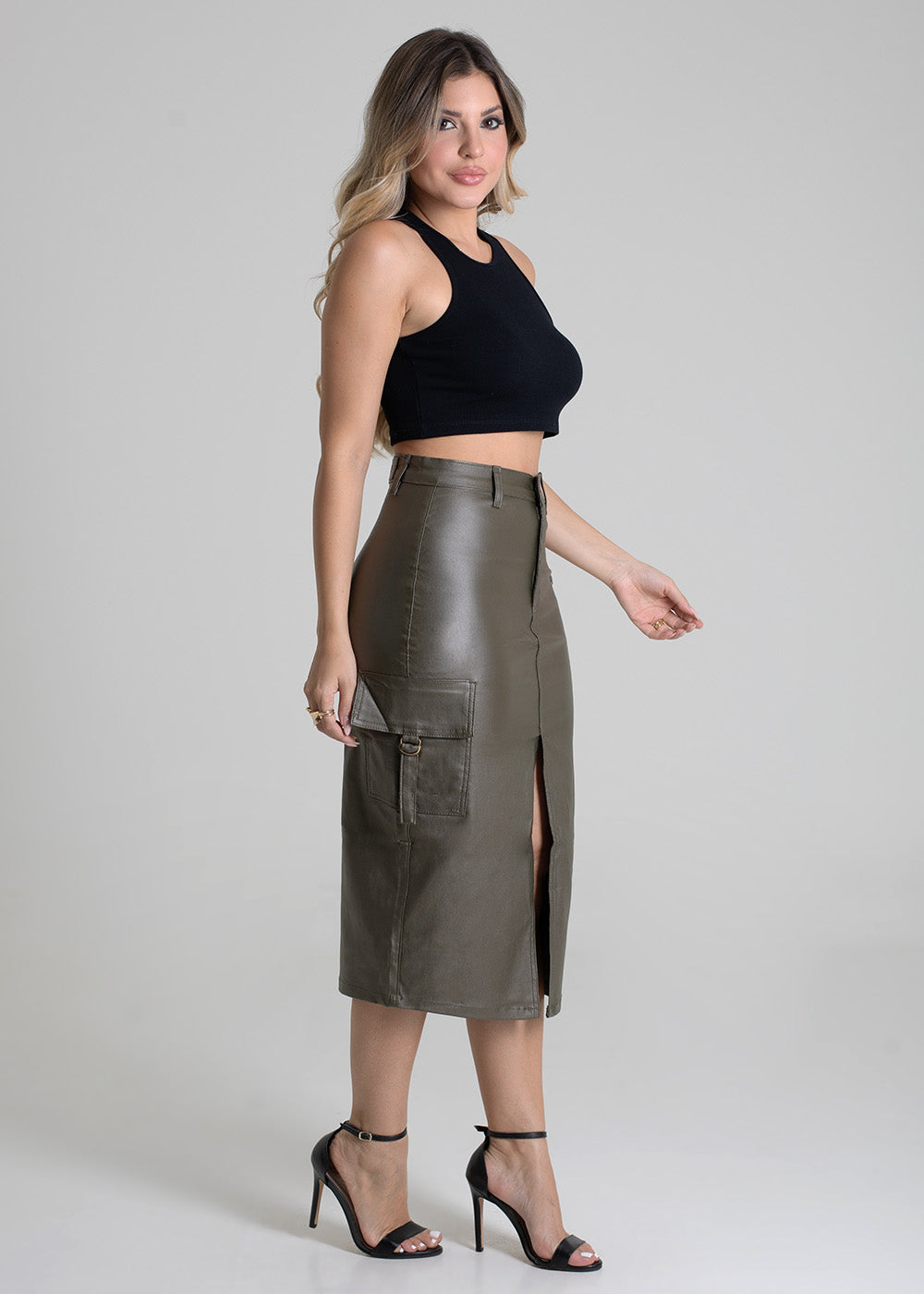 Saia Resinada Sawary Midi - 276625 VERDE