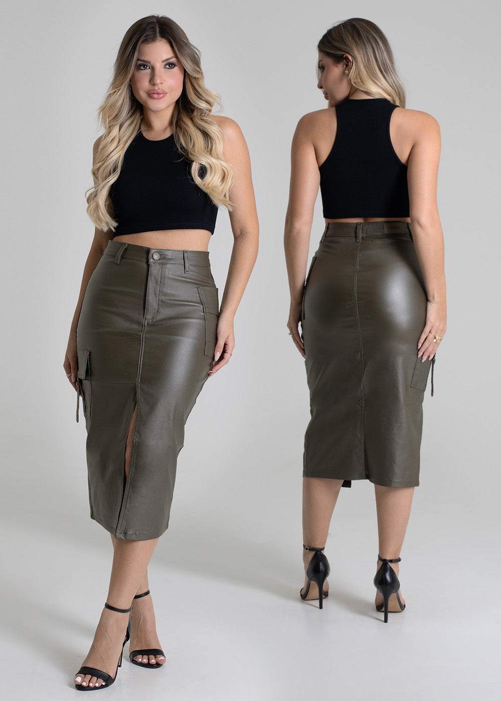 Saia Resinada Sawary Midi - 276625 VERDE