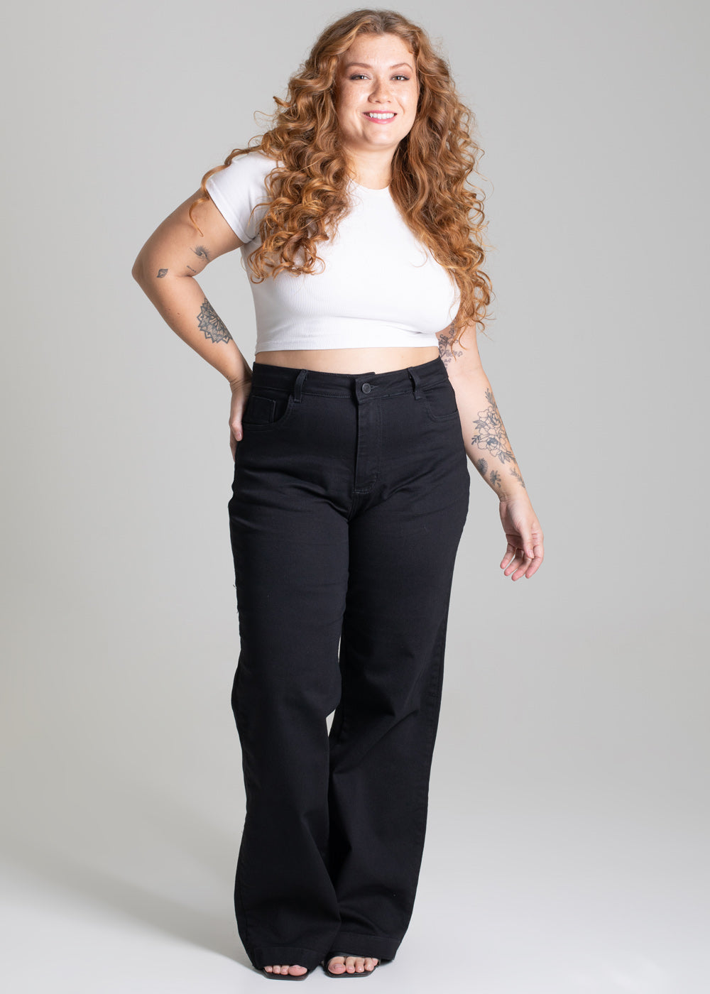 Calça Sarja Sawary Plus Size Wide Leg - 277207 PRETO