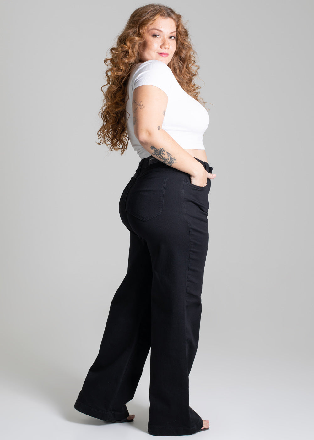 Calça Sarja Sawary Plus Size Wide Leg - 277207 PRETO