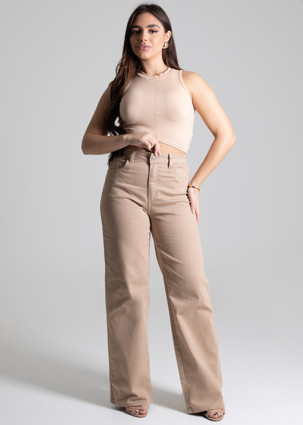 Calça Sarja Sawary Wide Leg - 277558 BEGE