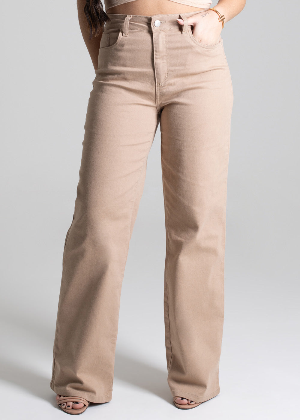 Calça Sarja Sawary Wide Leg - 277558 BEGE