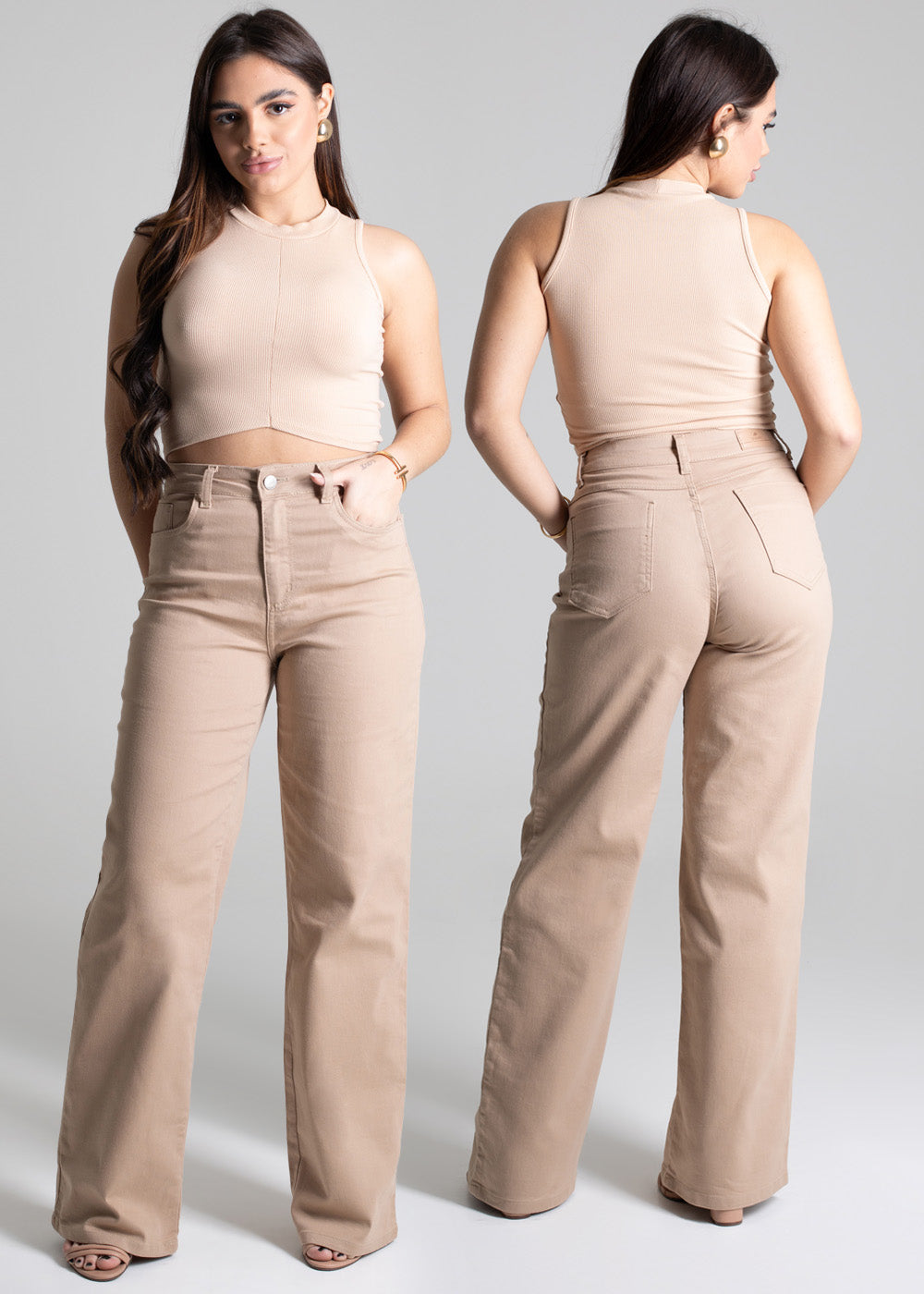 Calça Sarja Sawary Wide Leg - 277558 BEGE