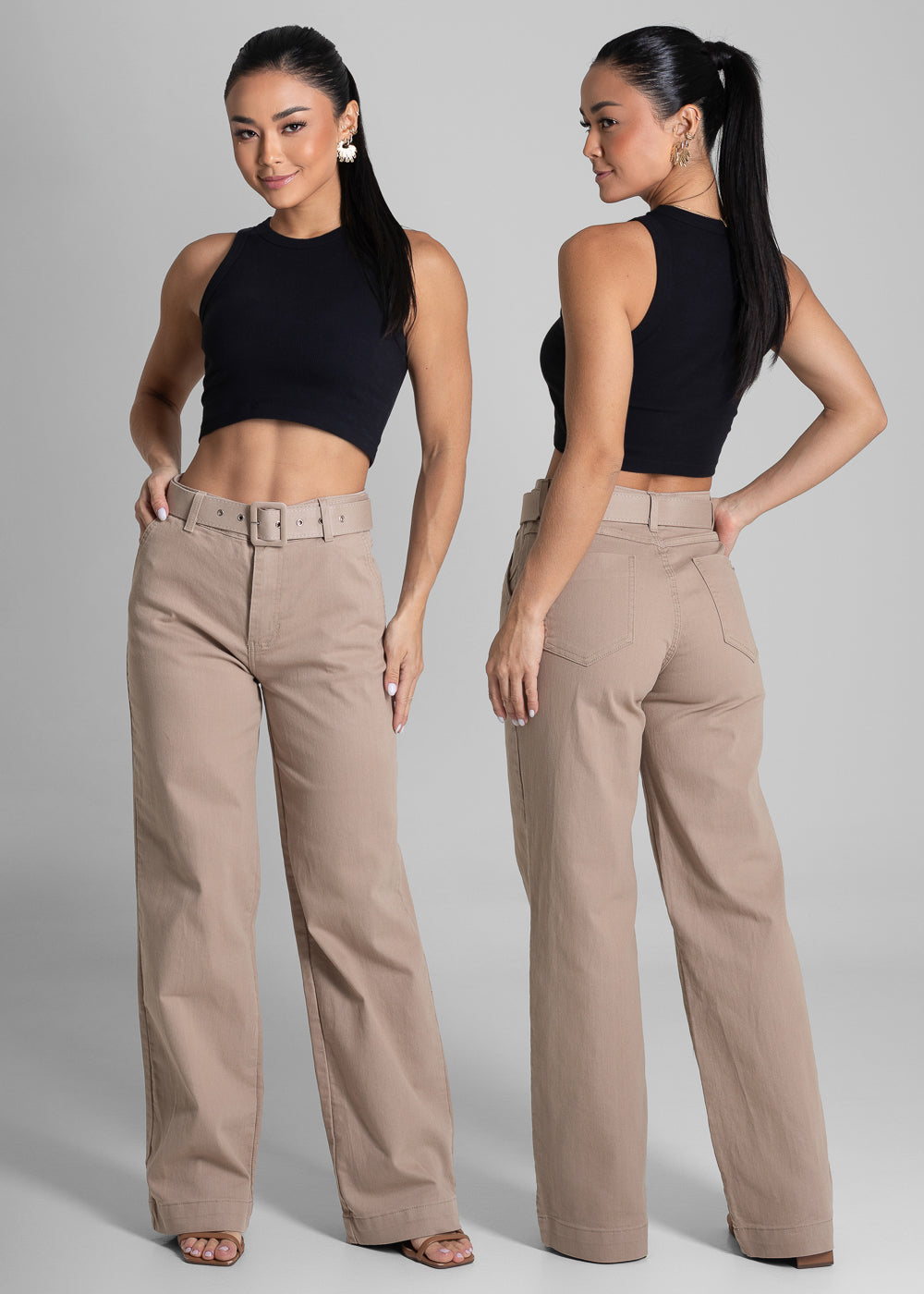 Calça Sarja Sawary Wide Leg - 277998 BEGE