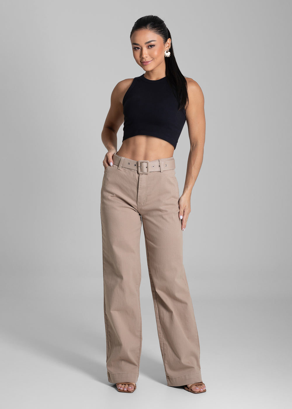 Calça Sarja Sawary Wide Leg - 277998 BEGE