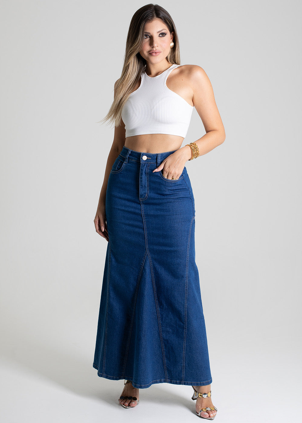 Saia Jeans Sawary Midi - 279490 AZUL