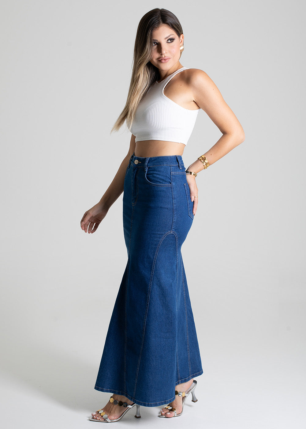 Saia Jeans Sawary Midi - 279490 AZUL