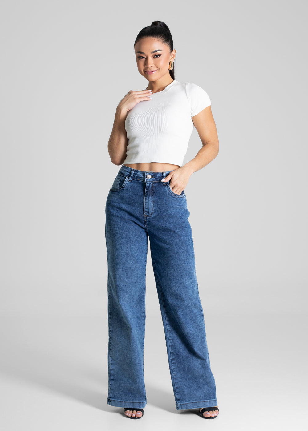Calça Jeans Sawary Wide Leg Petit - 279663 AZUL