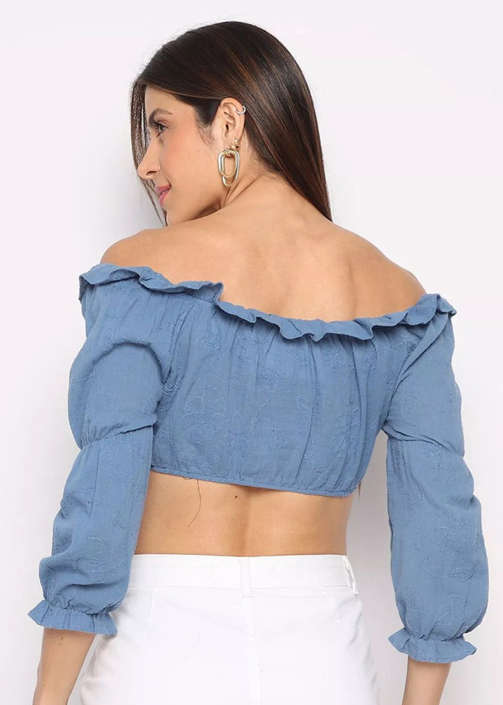 Top Ciganinha Sawary Manga Longa - 279700 AZUL