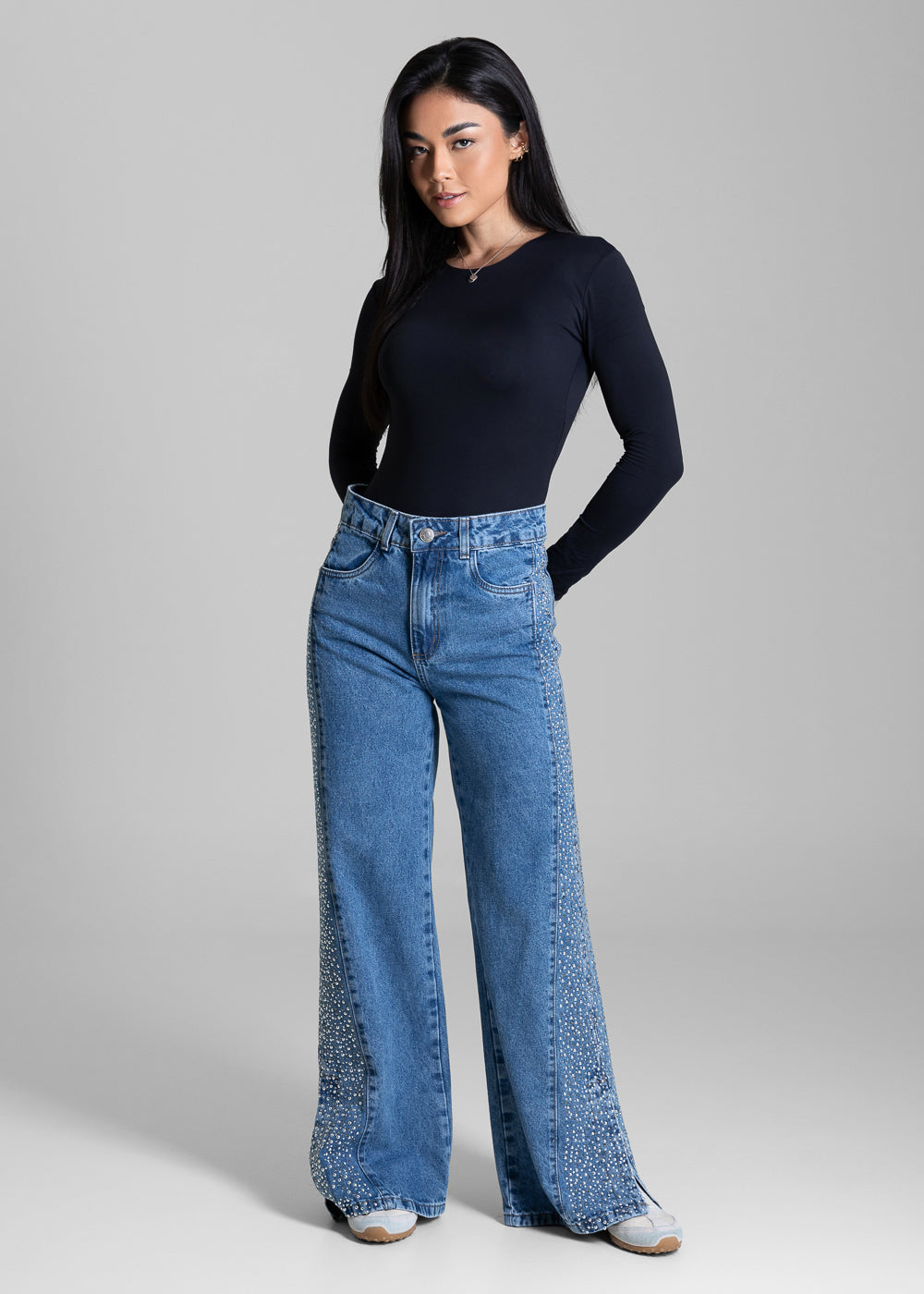 Calça Jeans Sawary Wide Leg Petit Brilho - 279895 AZUL