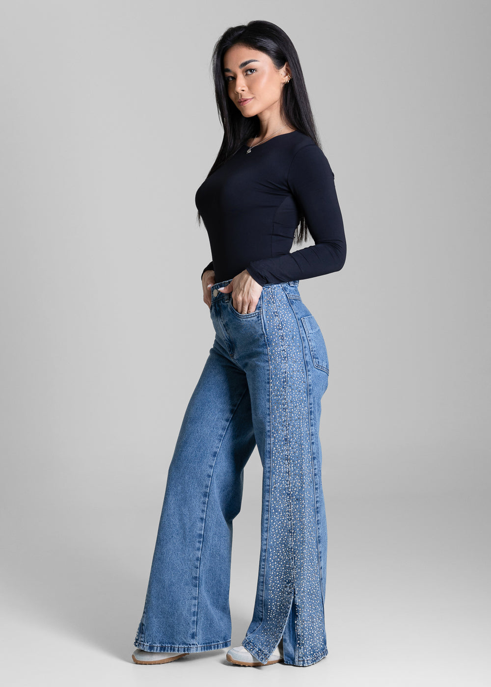 Calça Jeans Sawary Wide Leg Petit Brilho - 279895 AZUL