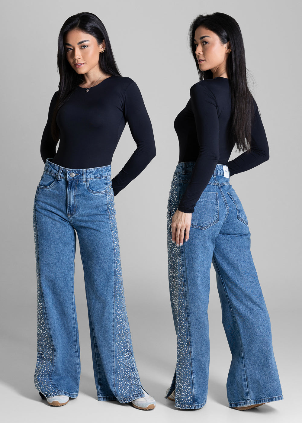 Calça Jeans Sawary Wide Leg Petit Brilho - 279895 AZUL