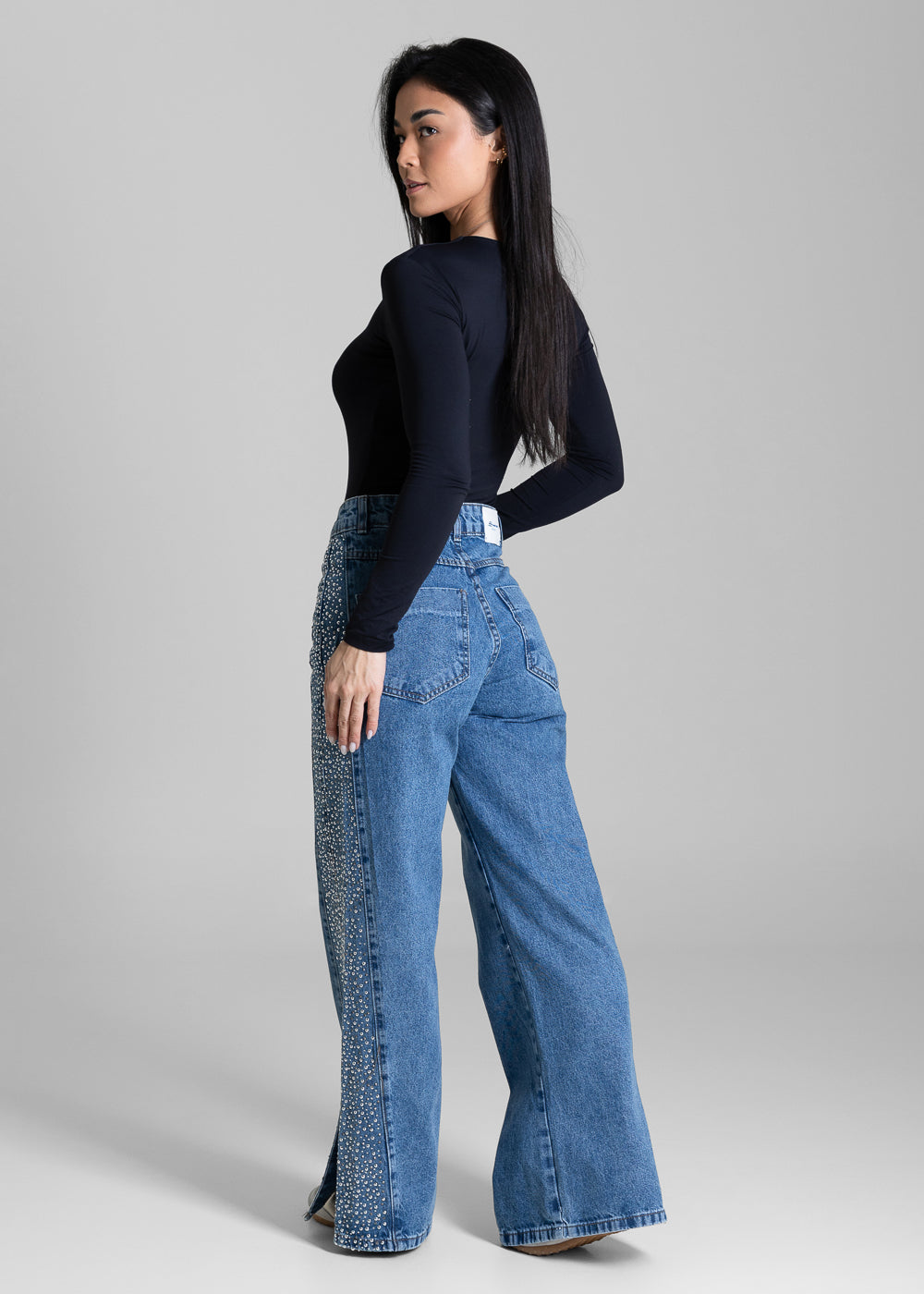 Calça Jeans Sawary Wide Leg Petit Brilho - 279895 AZUL