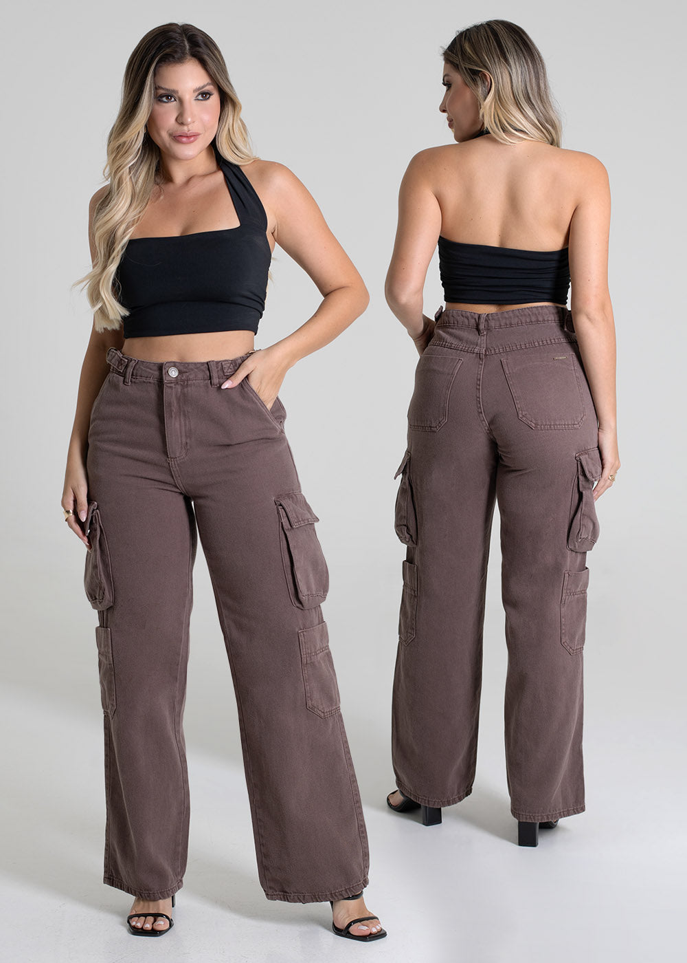 Calça Sarja Sawary Wide Leg - 279950 MARROM