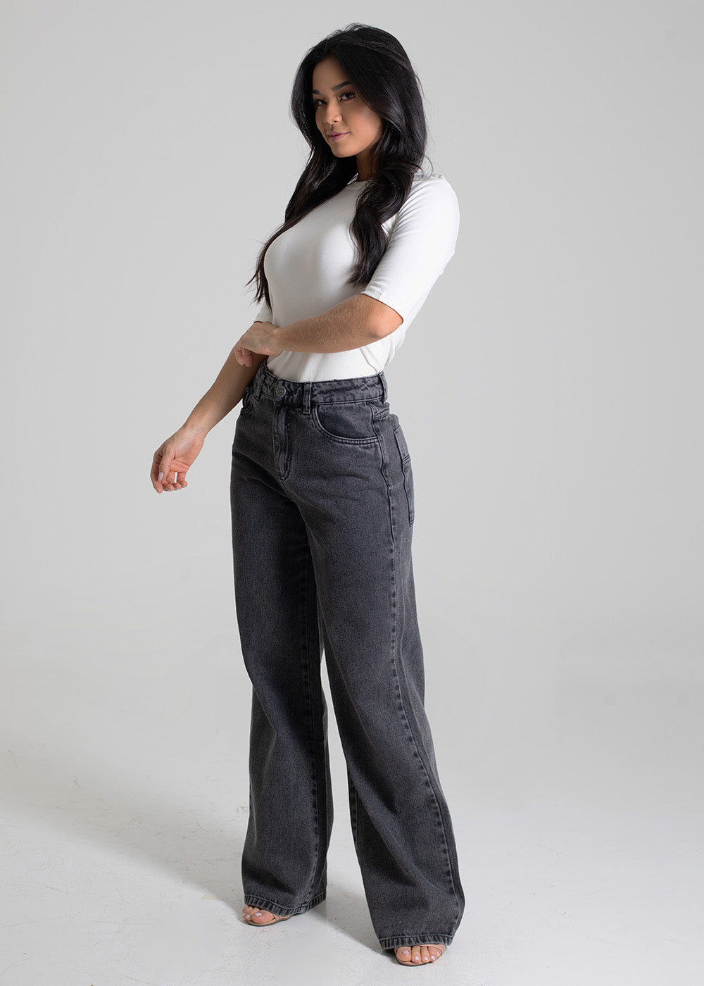 Calça Jeans Sawary Wide Leg - 280018 PRETO