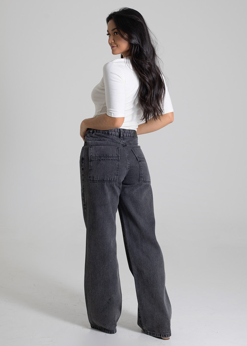 Calça Jeans Sawary Wide Leg - 280018 PRETO