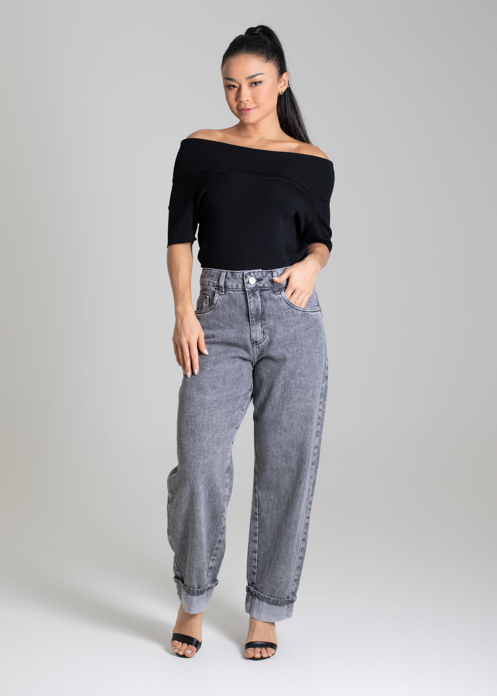 Calça Jeans Sawary Barrel - 280058 PRETO