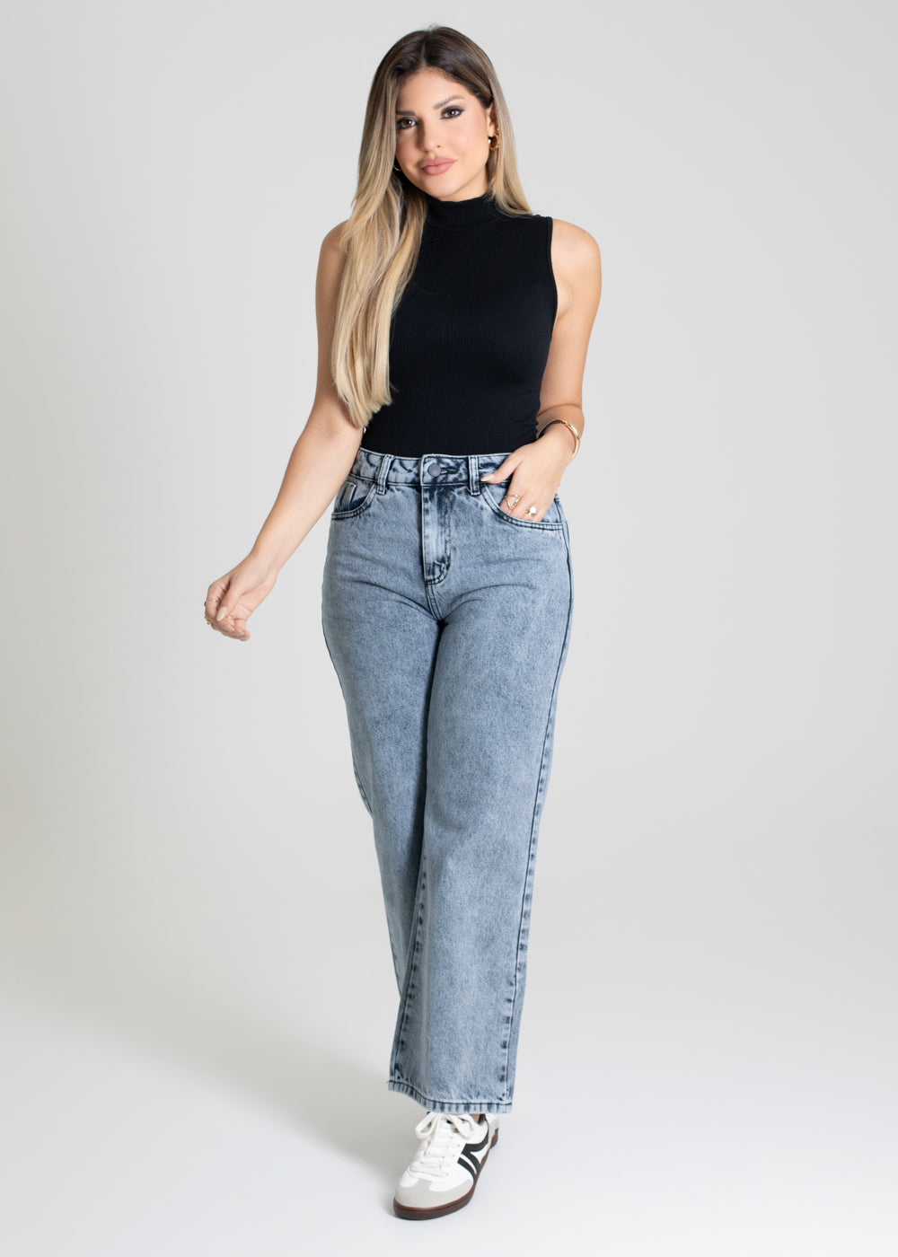 Calça Jeans Sawary Wide Leg Petit - 280206 PRETO