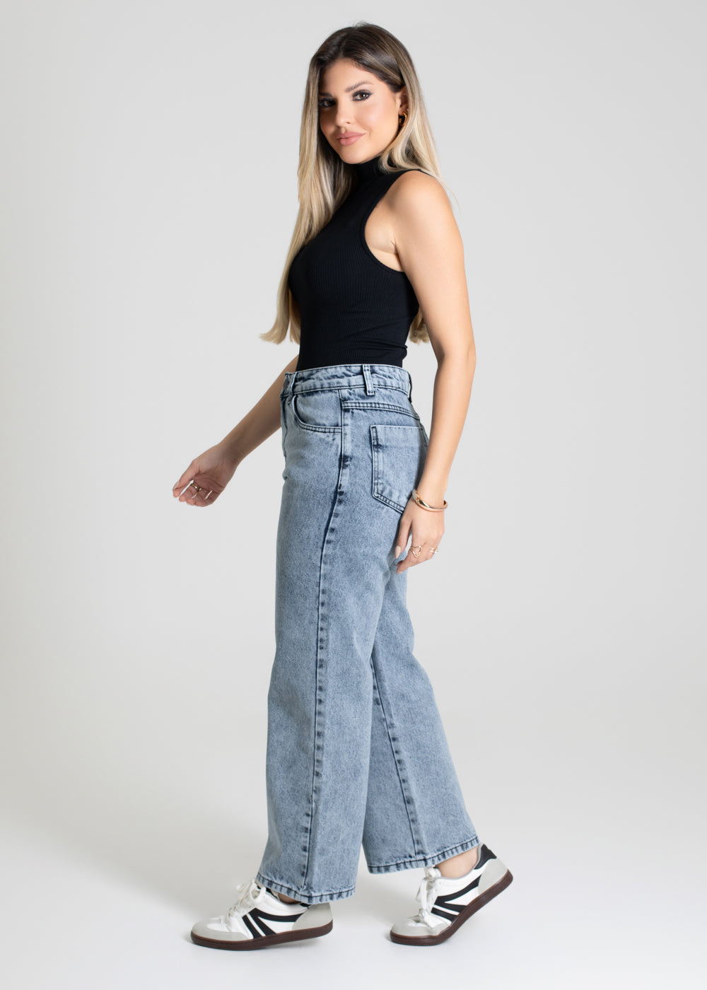 Calça Jeans Sawary Wide Leg Petit - 280206 PRETO