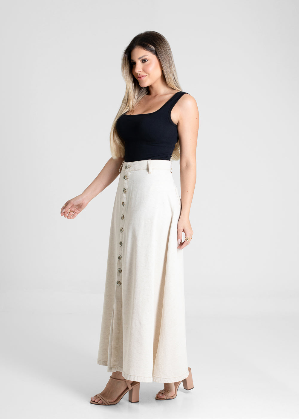 Saia Linho Sawary Midi - 280334 OFF WHITE