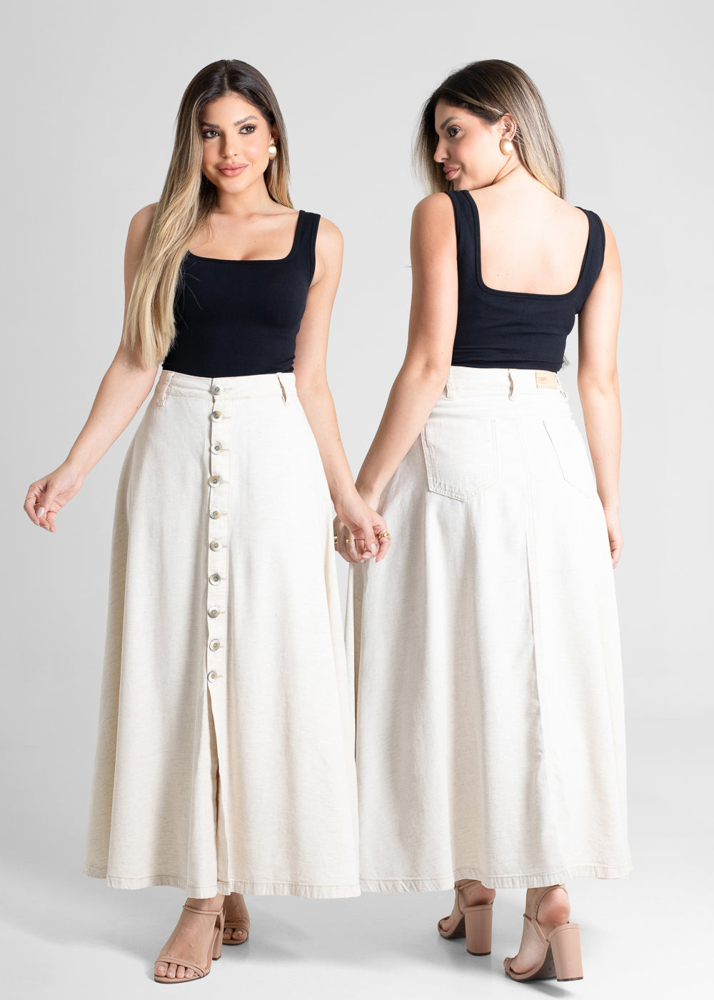 Saia Linho Sawary Midi - 280334 OFF WHITE