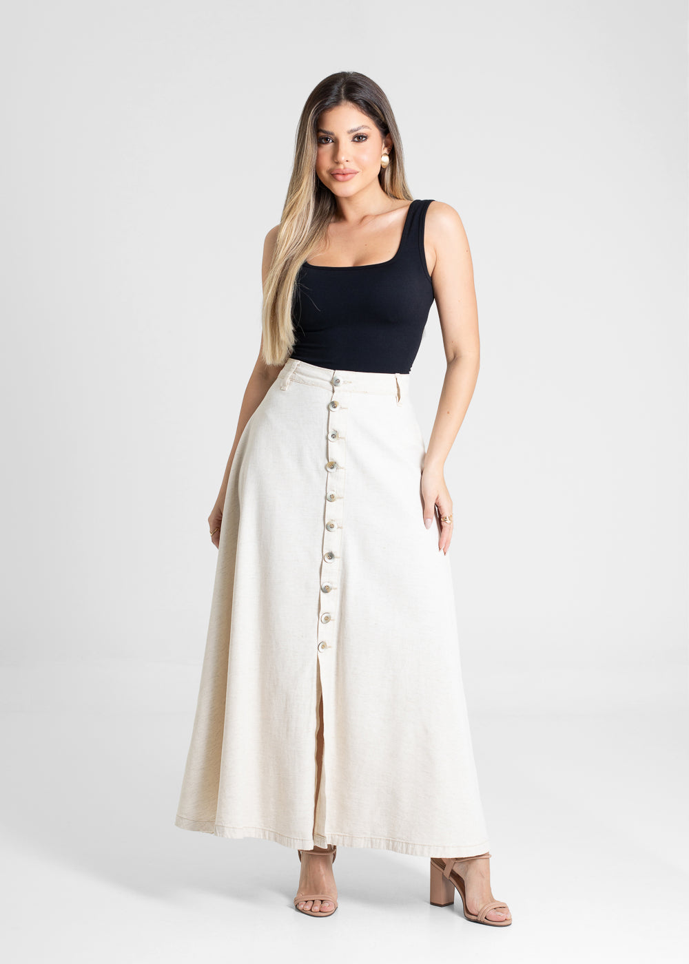 Saia Linho Sawary Midi - 280334 OFF WHITE