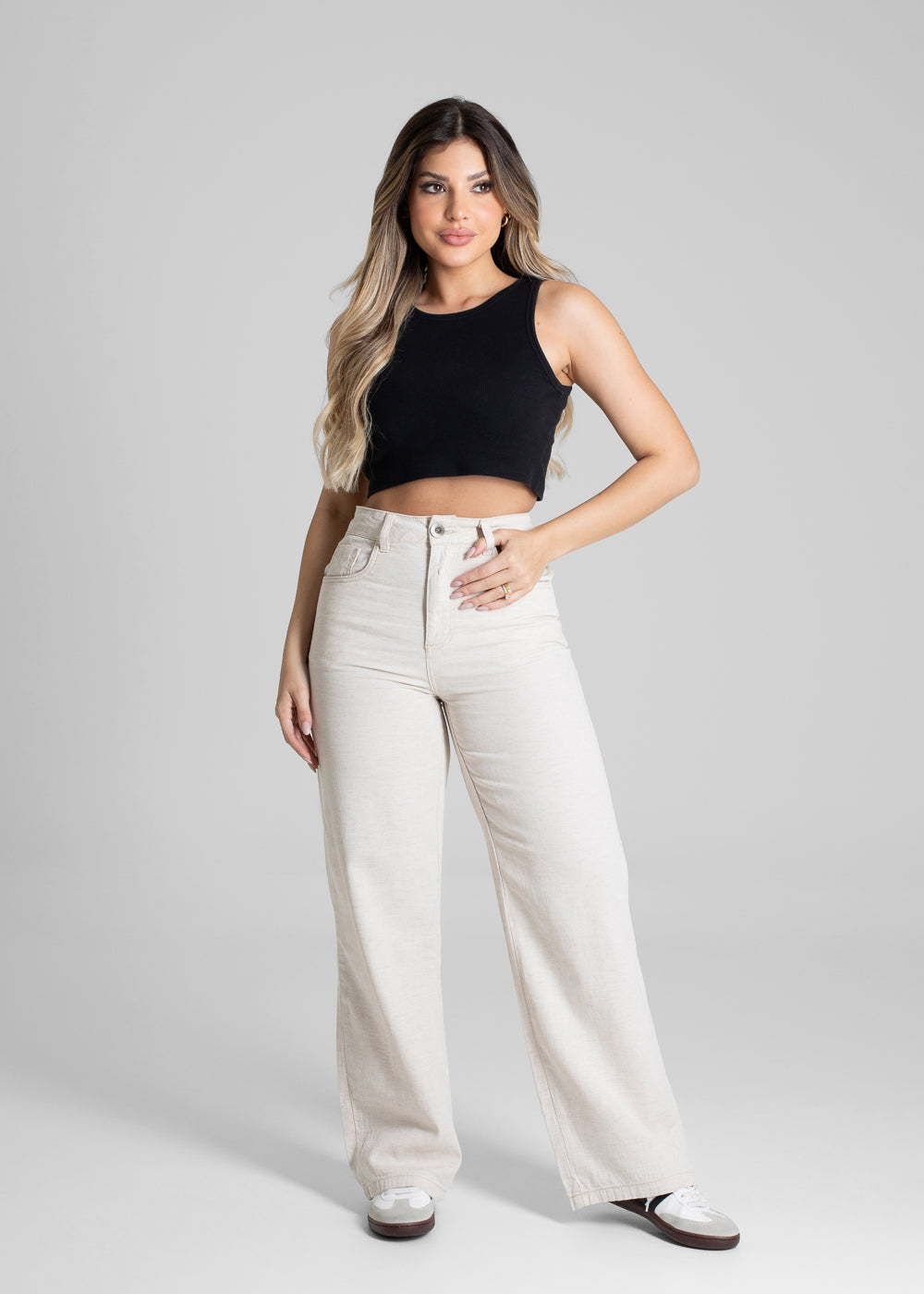 Calça Linho Sawary Wide Leg Petit - 280341 OFF WHITE