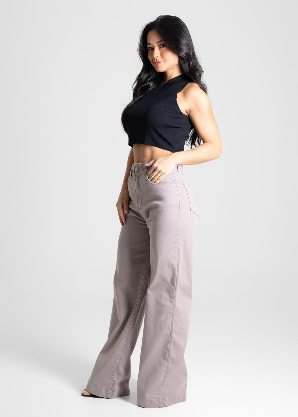 Calça Sarja Sawary Wide Leg - 280472 BEGE
