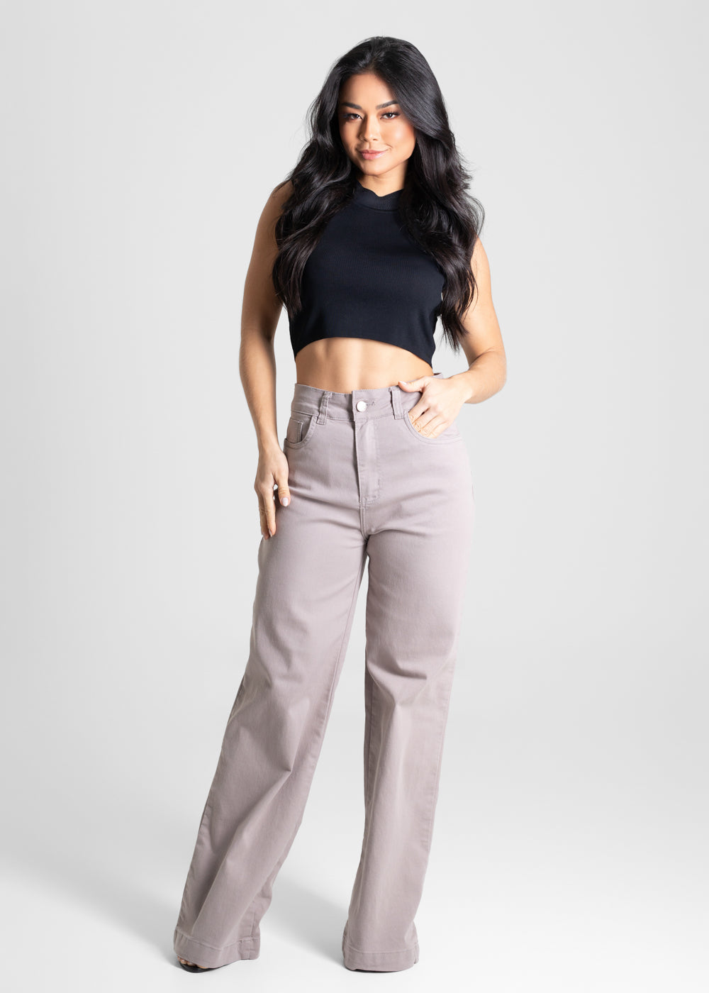 Calça Sarja Sawary Wide Leg - 280472 BEGE