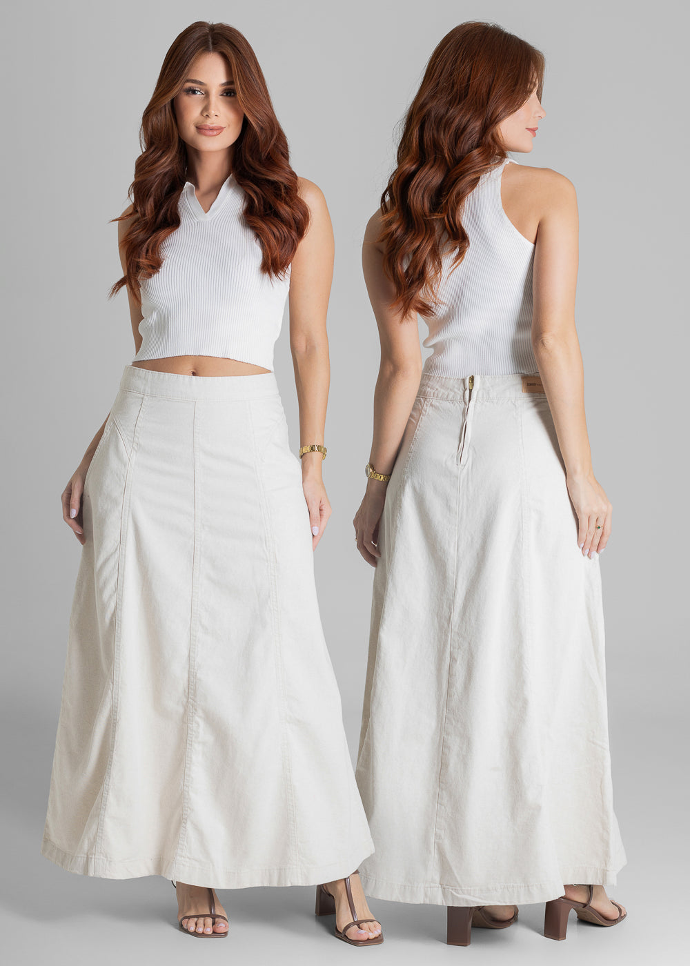 Saia Linho Sawary Midi - 280474 OFF WHITE