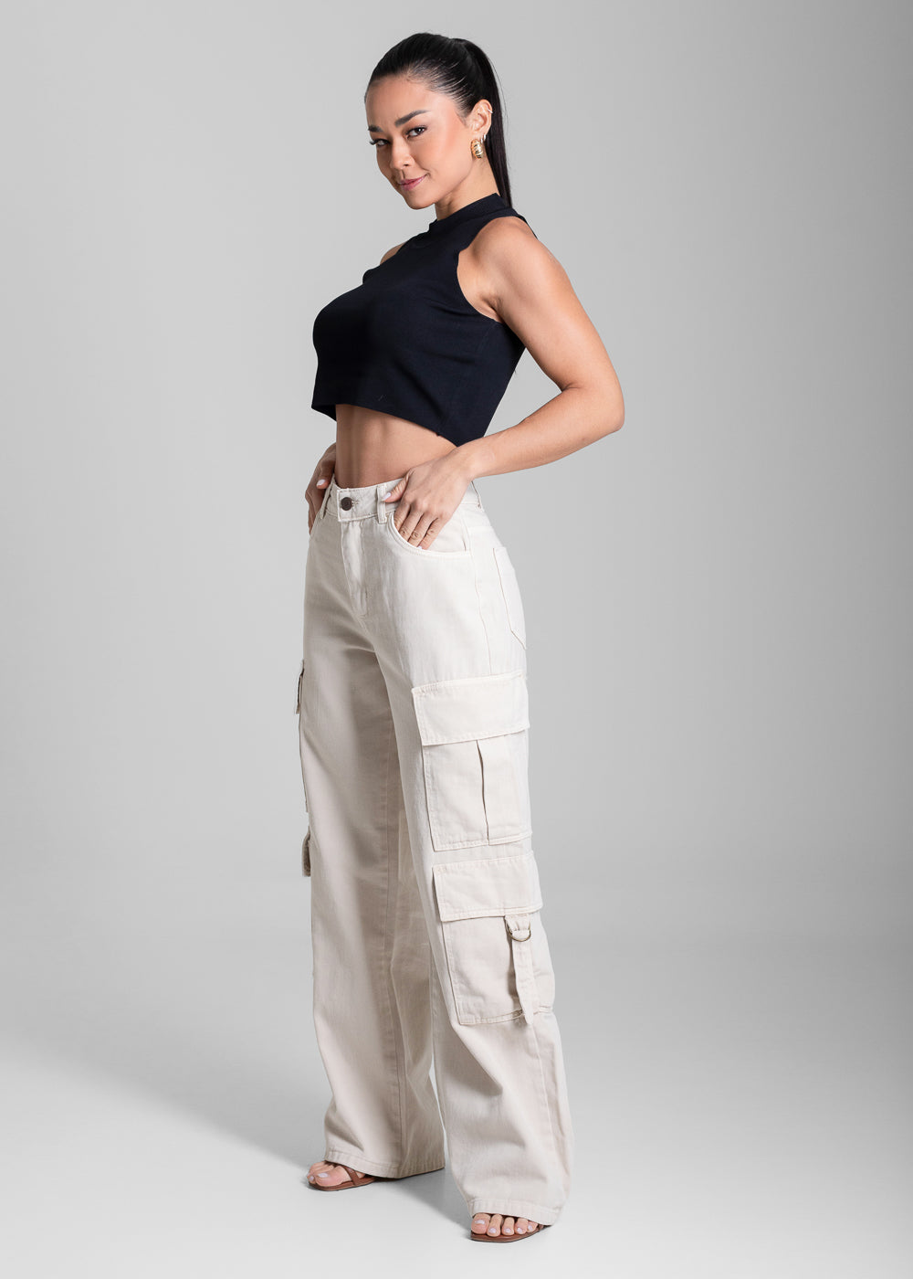 Calça Sarja Sawary Wide Leg - 280482 BEGE