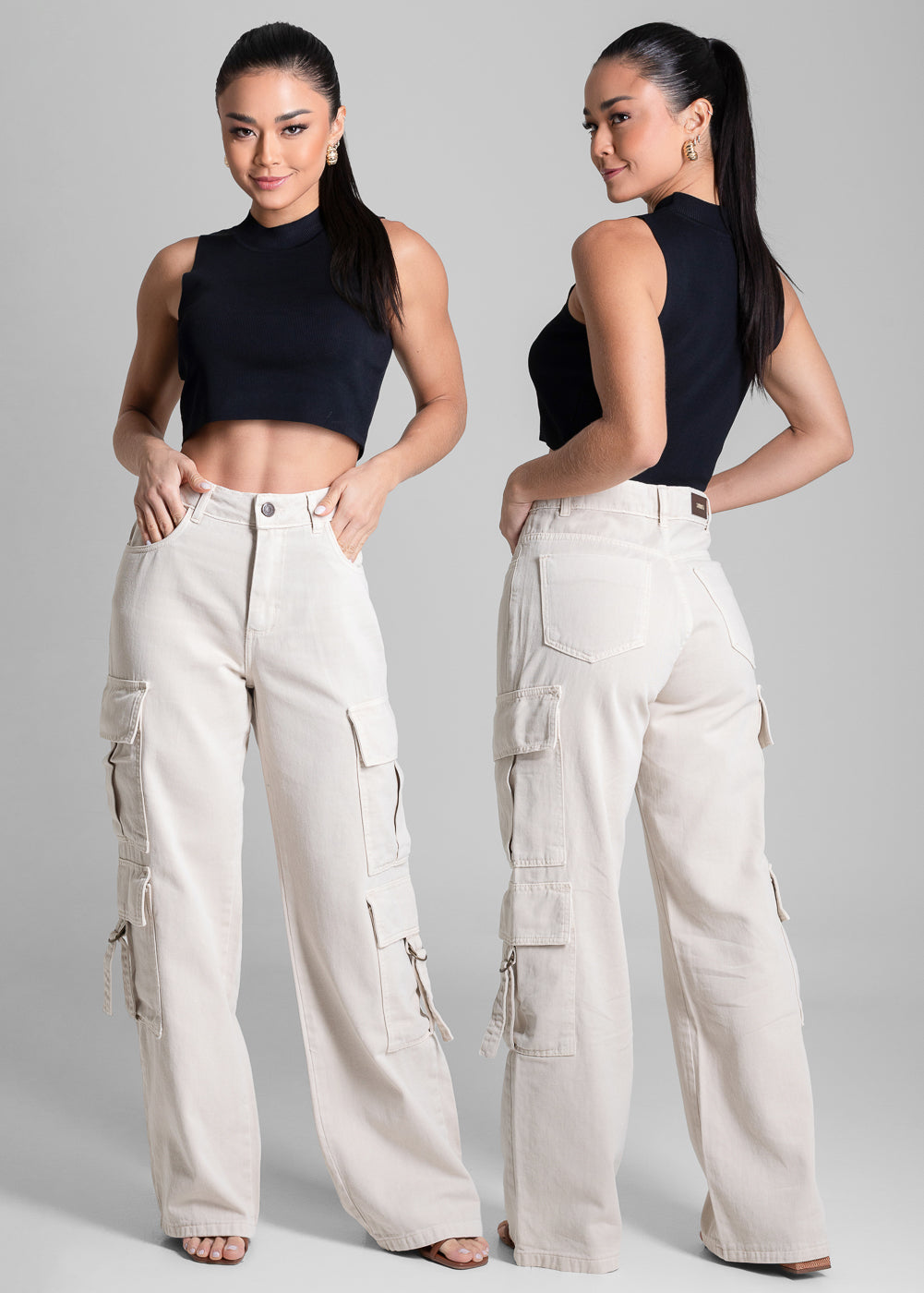 Calça Sarja Sawary Wide Leg - 280482 BEGE