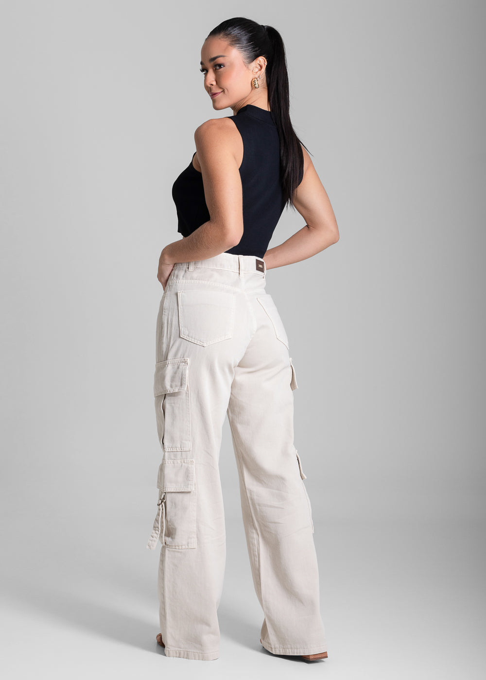 Calça Sarja Sawary Wide Leg - 280482 BEGE