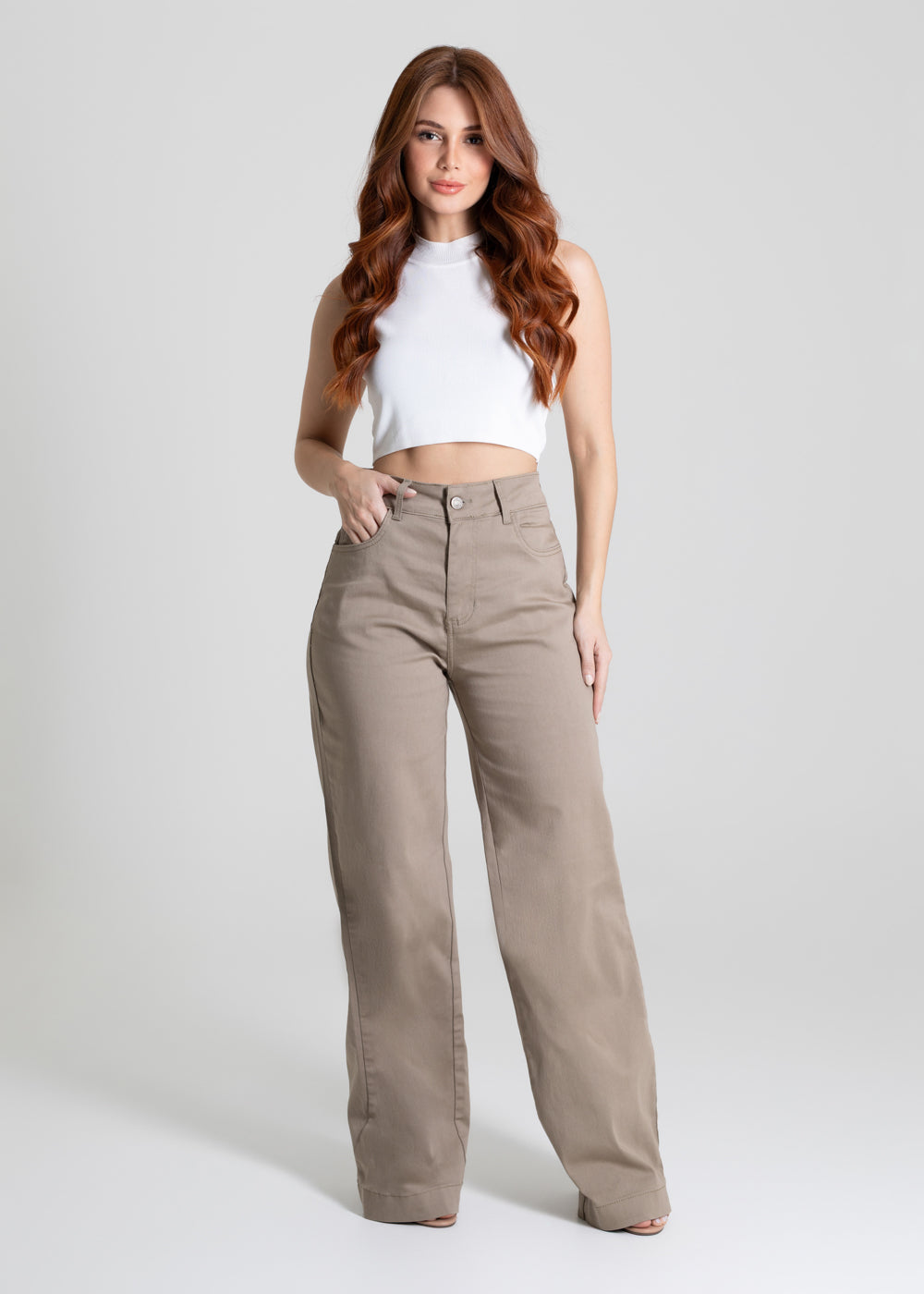 Calça Sarja Sawary Wide Leg - 280483 BEGE