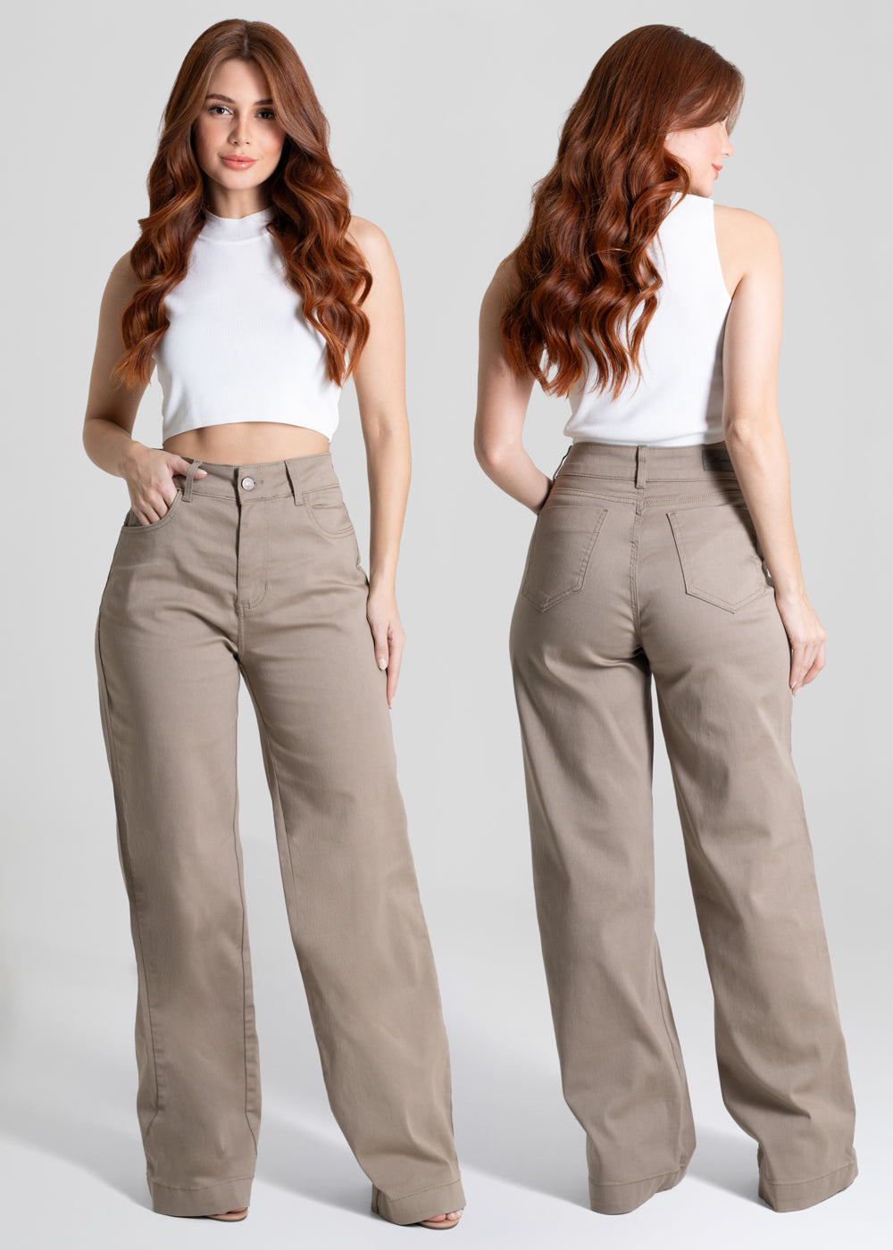 Calça Sarja Sawary Wide Leg - 280483 BEGE