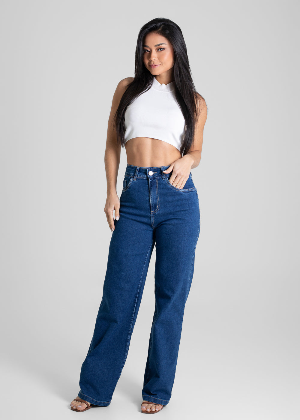 Calça Jeans Sawary Wide Leg Petit - 280592 AZUL