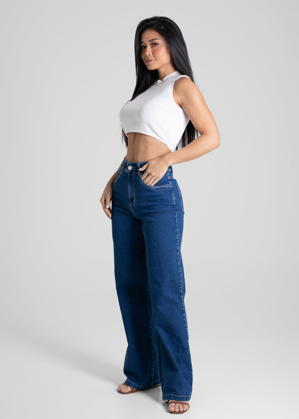Calça Jeans Sawary Wide Leg Petit - 280592 AZUL