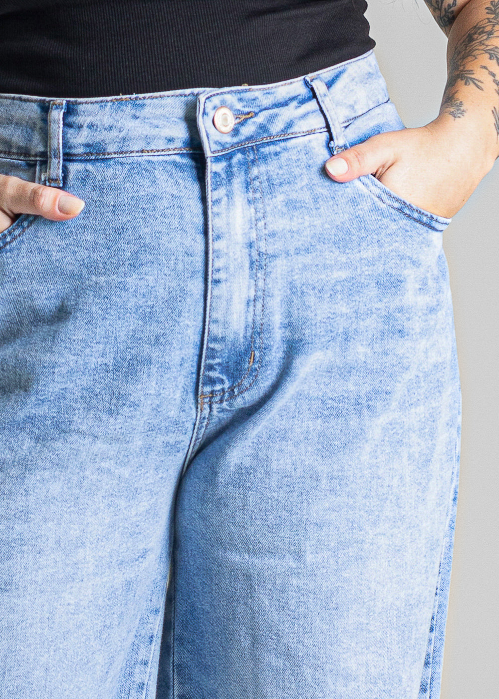 Calça Jeans Sawary Plus Size Wide Leg Petit - 280664 AZUL